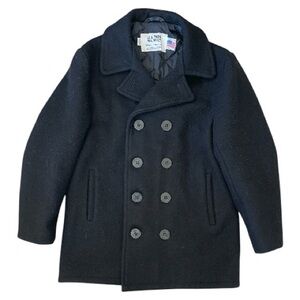 Schott NYC Coat Mens Black Wool Pea Jacket Peacoat US Navy Made in USA 740N